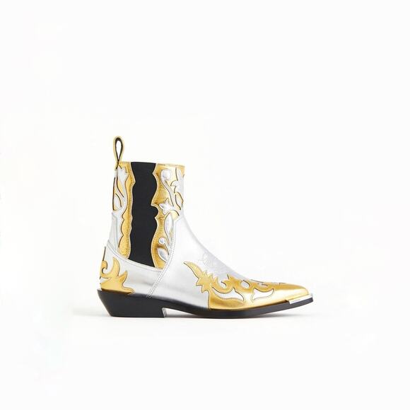 NWT H&M x Rabanne Shimmery Metallic Cowboy Boots | US Size 6 - Picture 2 of 4